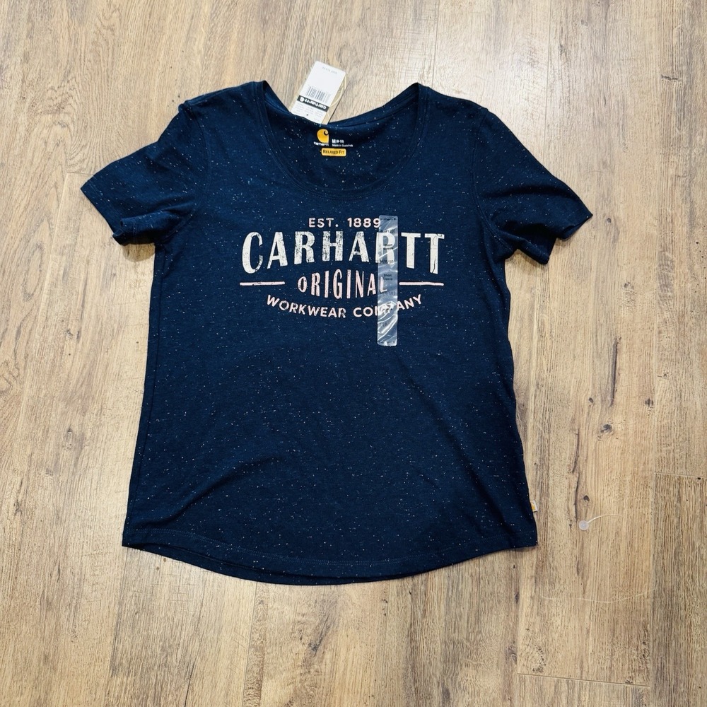 Carhartt Women Large Relaxed Fit Blue Speckled Short Sleeve NWT